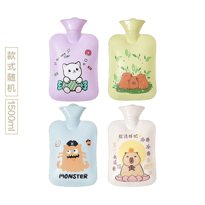 Большая пластиковая грелка с мультяшным бархатным покрытием, 1000 мл